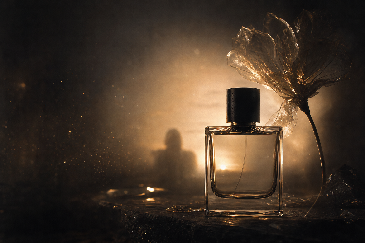 Warm sunset archive fragment with golden particles
